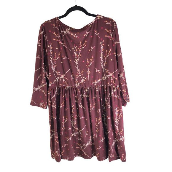 Nanu Womens Floral Print Tunic Mini Dress 3/4 Sleeve Stretch Burgundy 1X - Picture 2 of 4